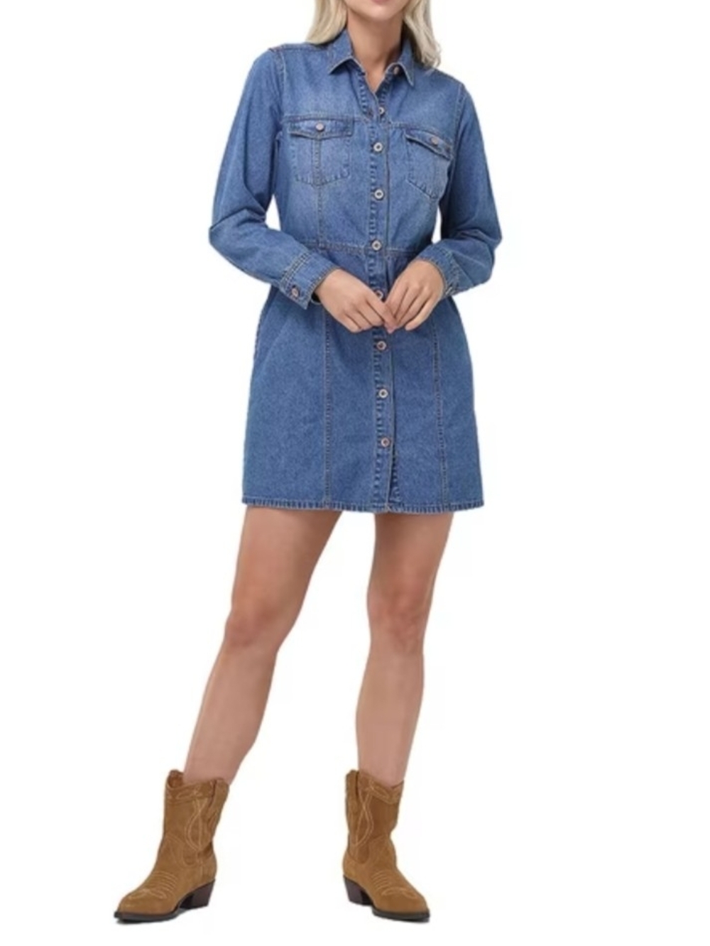 FRYE Women’s Denim Shirt Dress Light Wash 100% Cotton Size L New.